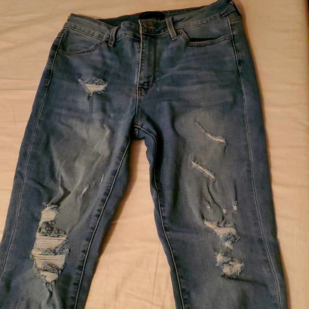 Just USA light wash destroyed jeans. Size 7